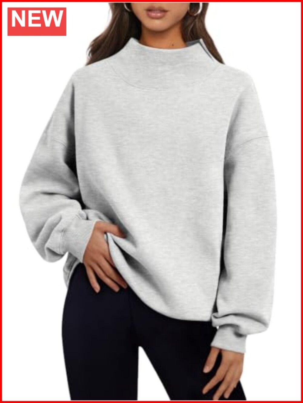 Oversized Mock Neck Fleece Lined Sweatshirt Slit Pullover Fall Casual